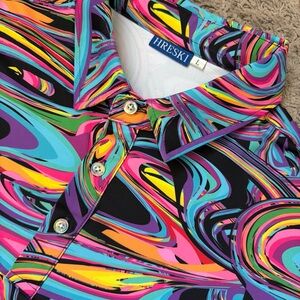 Hreski Abstract Disco Men’s Large Golf Polo Shirt Psychedelic Swirl Performance
